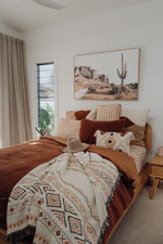 Load image into Gallery viewer, Cotton throw on bed, hat on bed, cactus picture on wall
