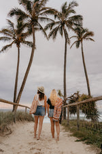 Load image into Gallery viewer, Two girls on beach, bag on cotton shoulder, palm trees in background
